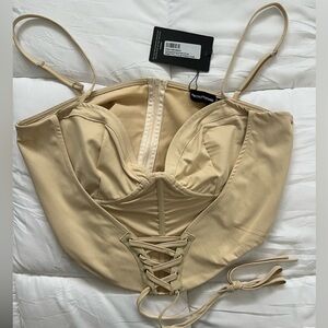 Fashion Nova Beige Lace-Up Crop Top